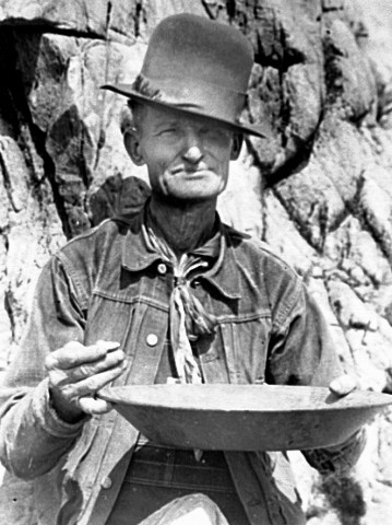 John Stone with gold mining pan